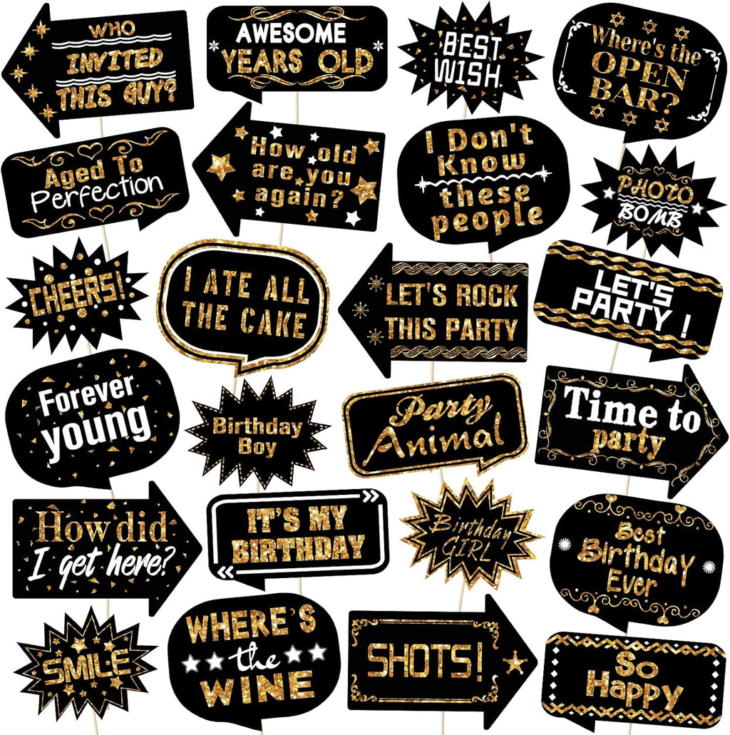 24 Pieces Photo Booth Props Birthday with Stick Happy Birthday Weddings Graduation Prom Bday Wedding New Year Party