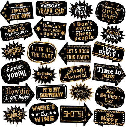 24 Pieces Photo Booth Props Birthday with Stick Happy Birthday Weddings Graduation Prom Bday Wedding New Year Party