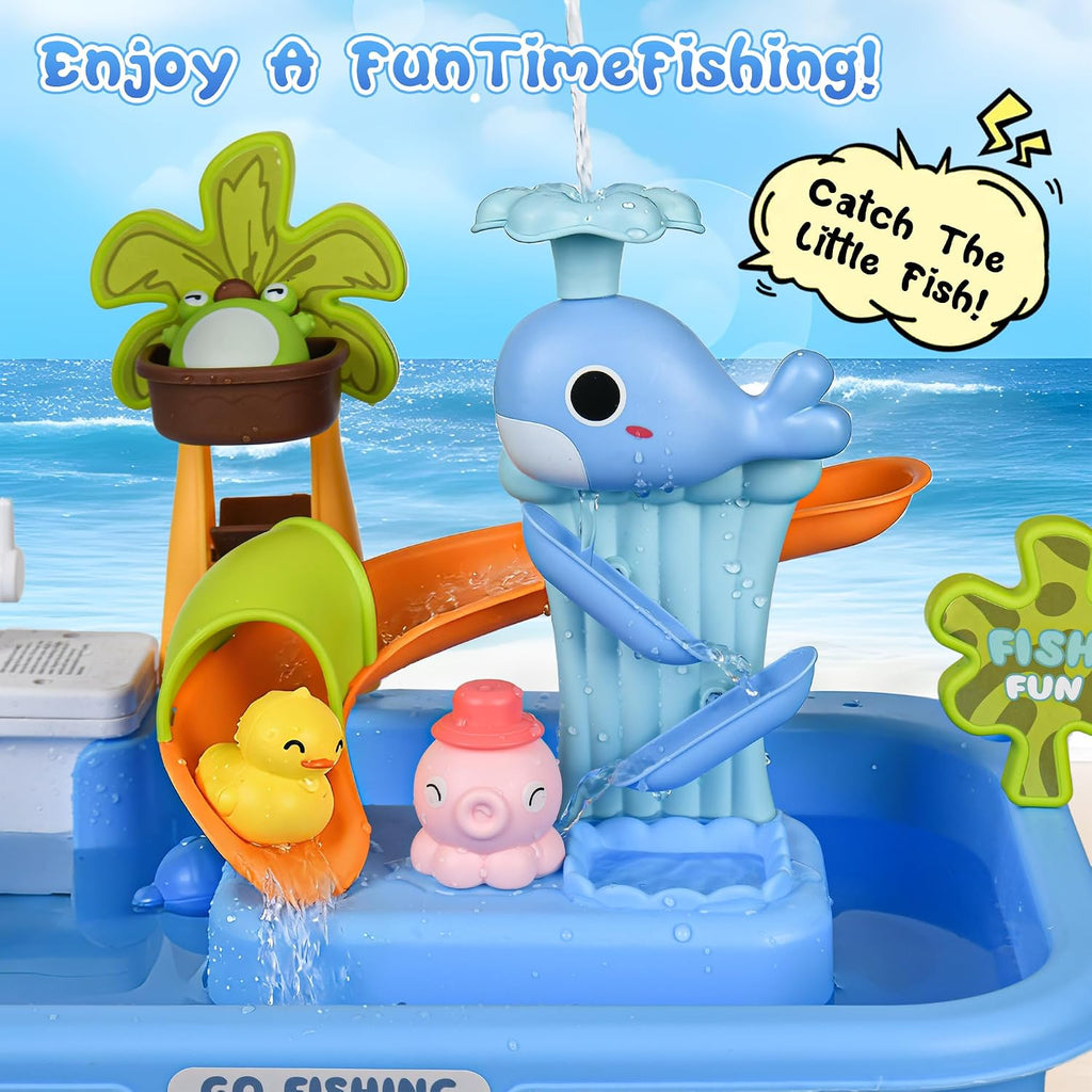 Upgraded Toddler Sand Water Table Toy with Electric Water Pump, Kids Sand Water with Faucet/Play Food