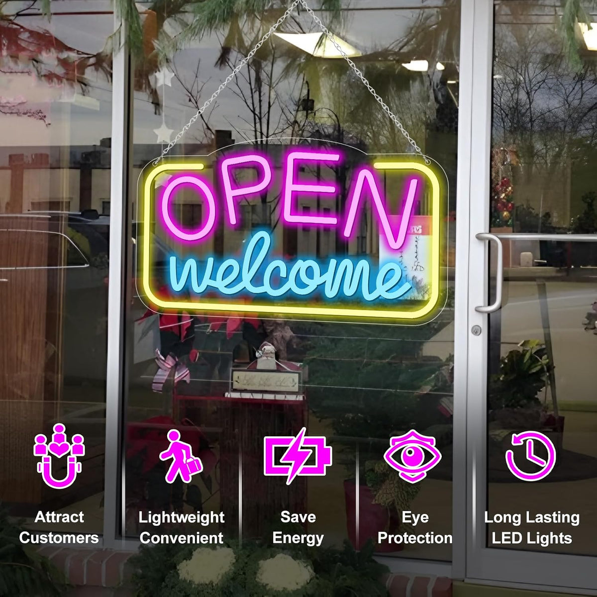 Open Sign for Business, 16" x 9" Bright LED Neon Open Sign Powered by USB with ON/OFF Switch, Adjustable Brightness