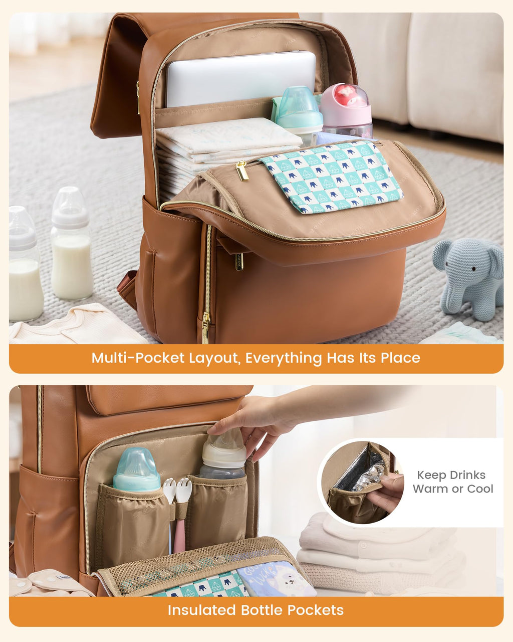 Leather Diaper Bag Backpack for Women