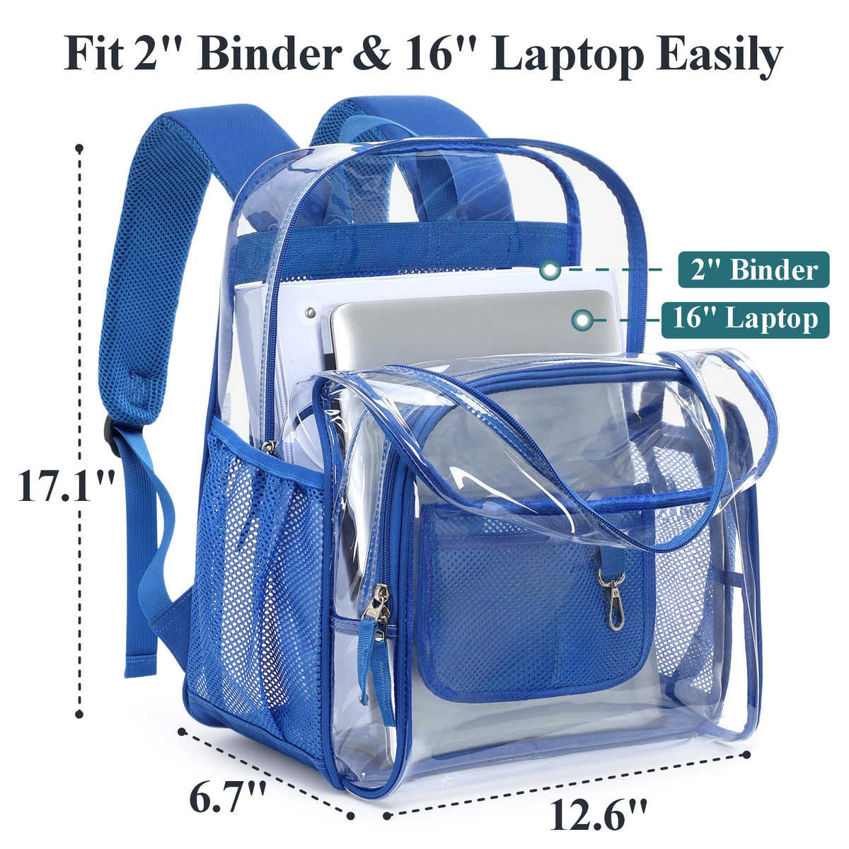 Clear Backpack for School - 17 inch Heavy Duty Bookbag, Bright Blue