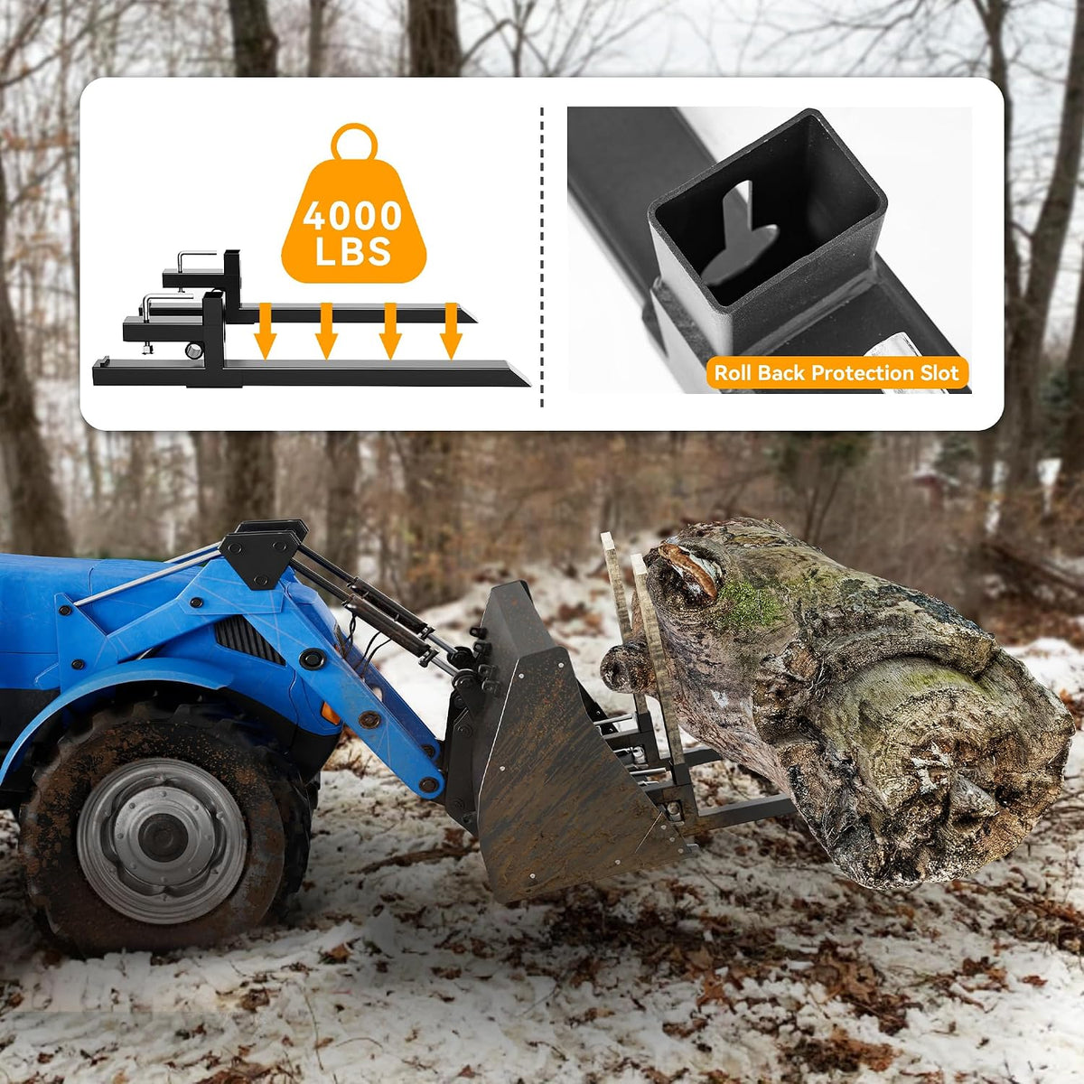 60" 4000lbs Clamp on Pallet Forks Heavy-Duty Tractor Forks Compatible Tractor Bucket Forks for Tractor Attachments