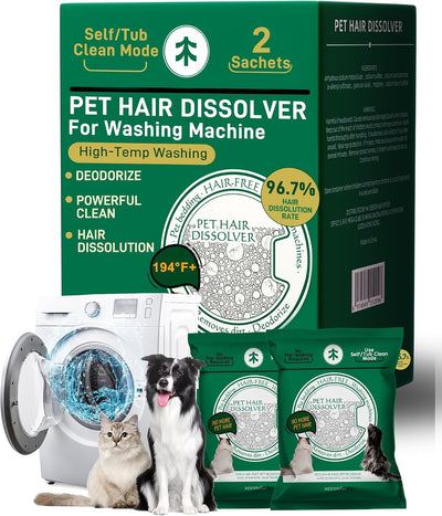 Pet Hair Dissolver for Washing Machine Cleaner-2 Sachets,96.7% Dissolution