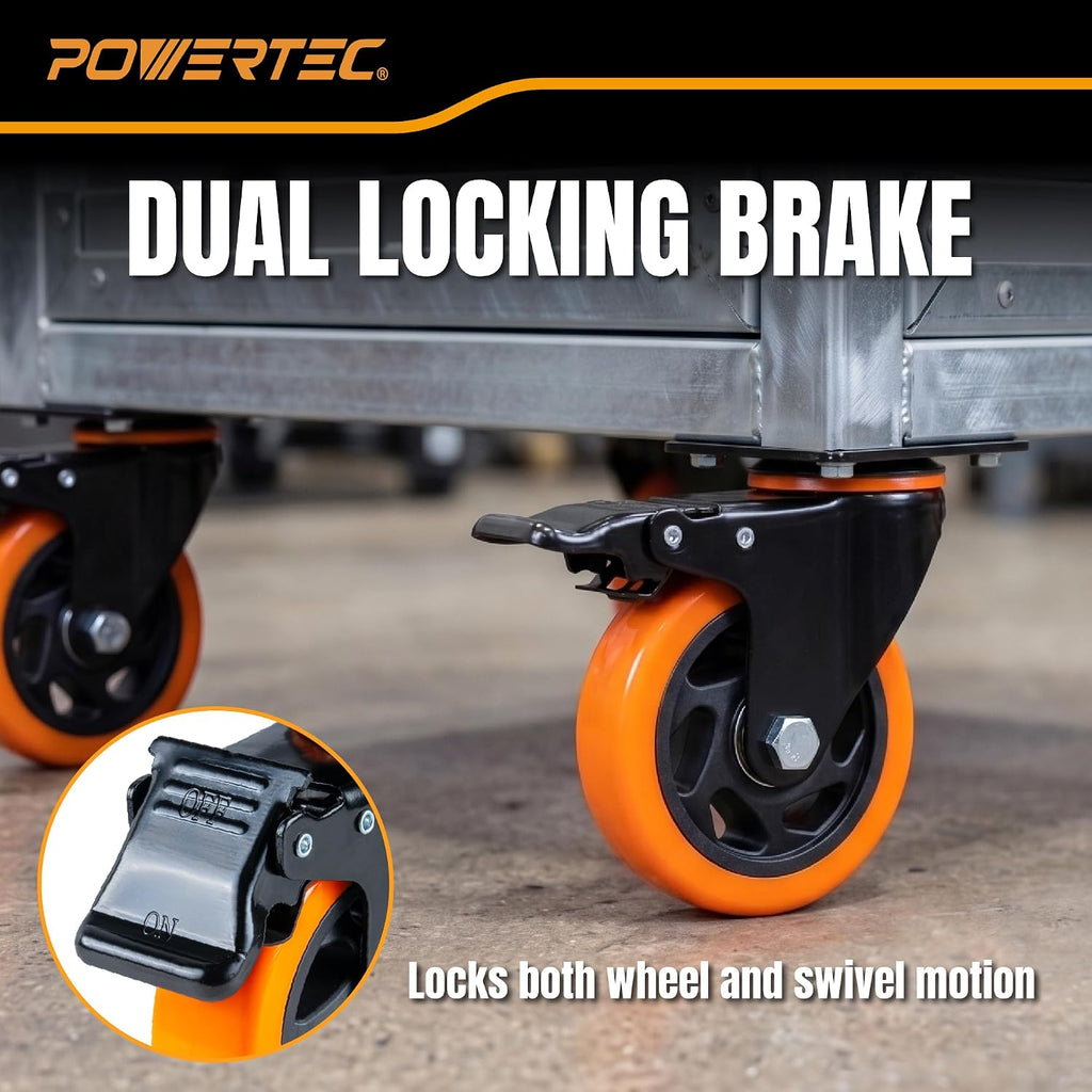 4" Swivel Caster Wheels Set of 4 with Dual Locking Brake, Heavy Duty Plate Casters, 1763 lbs Static Load, Includes 2