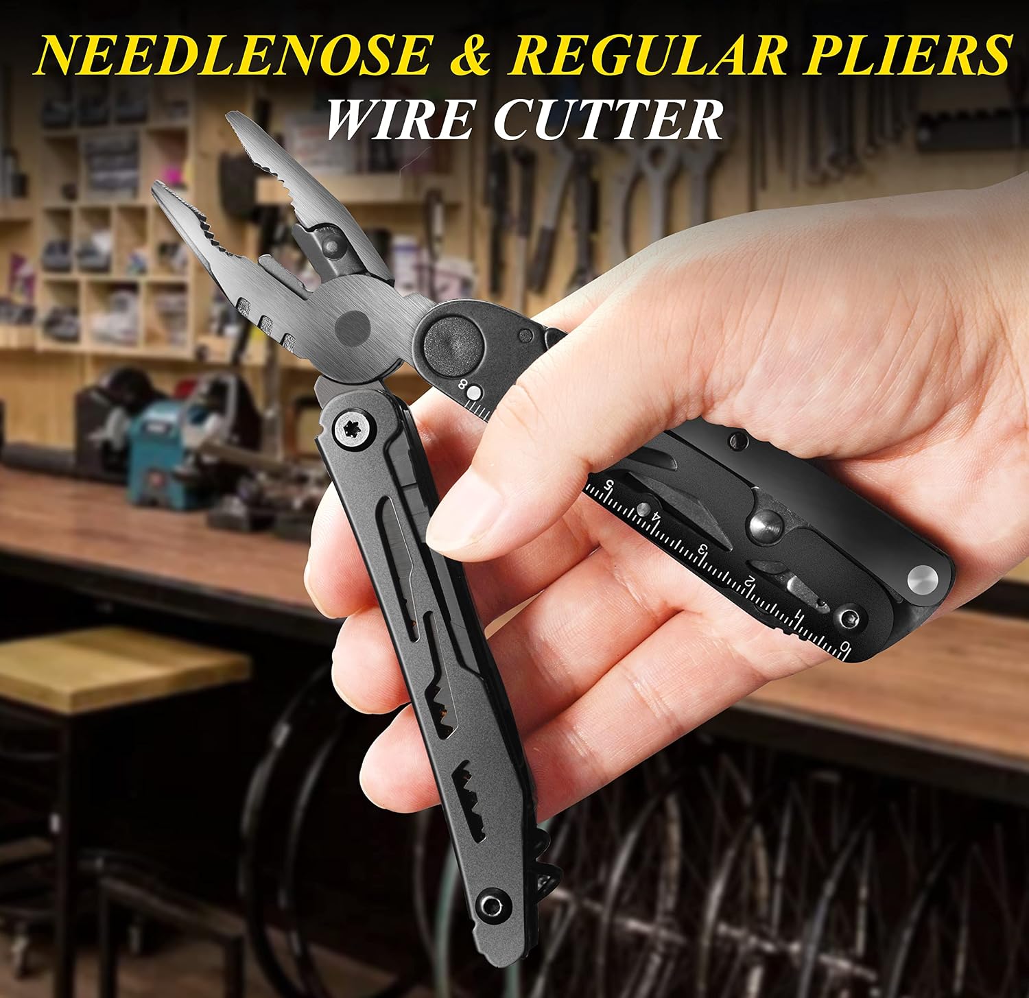 18-in-1 Multitool Pocket Knife with Pliers, Saw, Corkscrew & Detachable Scissors, Multi Tool with Safety Lock, 9