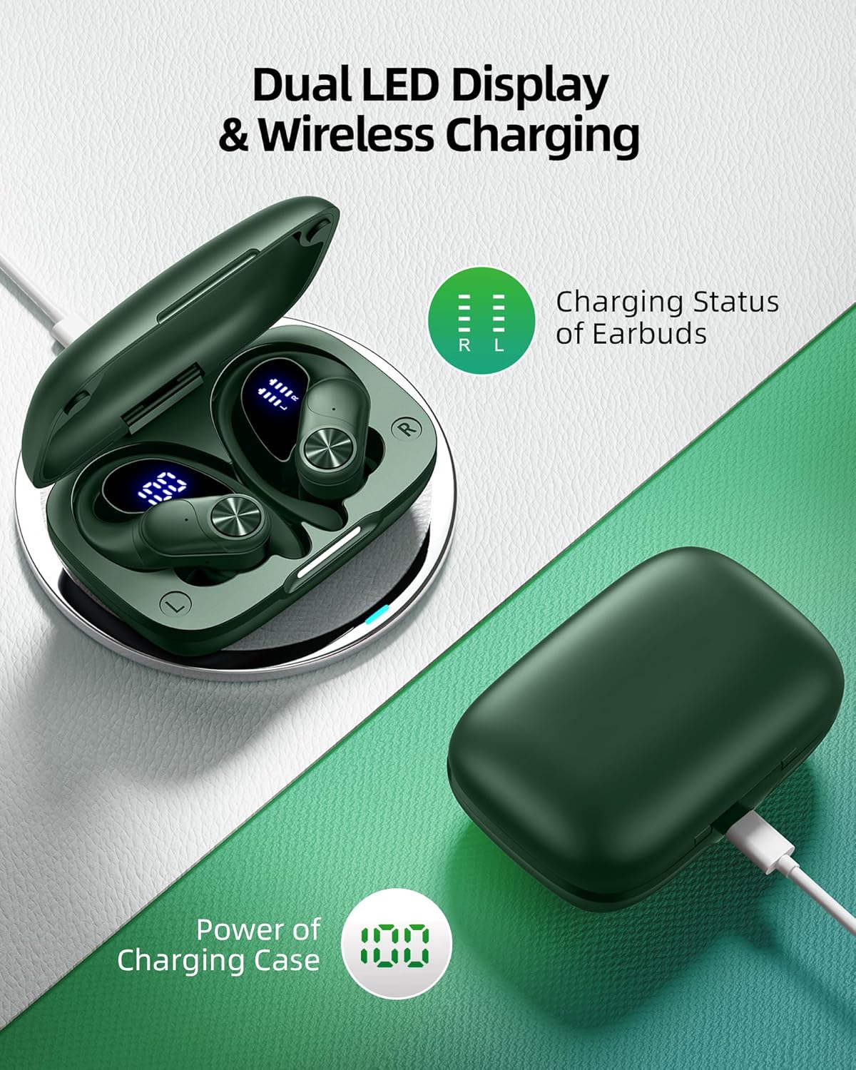 Bluetooth Headphones Wireless Earbuds 80hrs Playtime Wireless Charging Case Digital Display Sports Ear Buds with