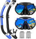 Snorkeling Gear for Adults, Snorkel Set Scuba Diving mask Dry-Top, Adult Swimming Goggles w/Nose Cover, HD Tempered