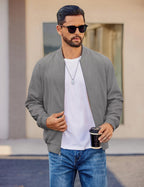 Mens Light Cotton Bomber Jacket Casual Flight, True Gray, Medium