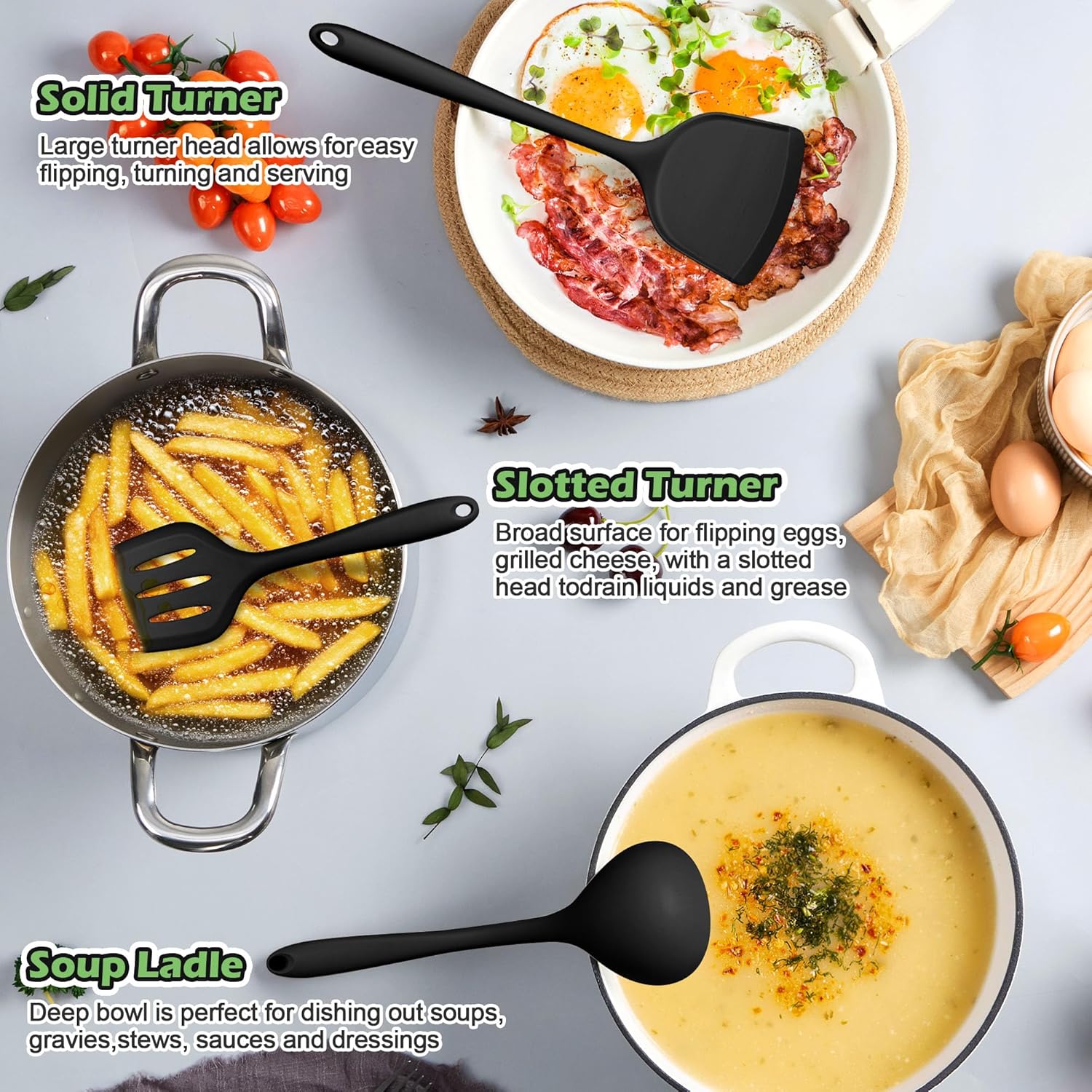 Silicone Cooking Utensil Set, 15pcs Kitchen Utensils with Holder for Nonstick Cookware, Heat Resistant Nontoxic