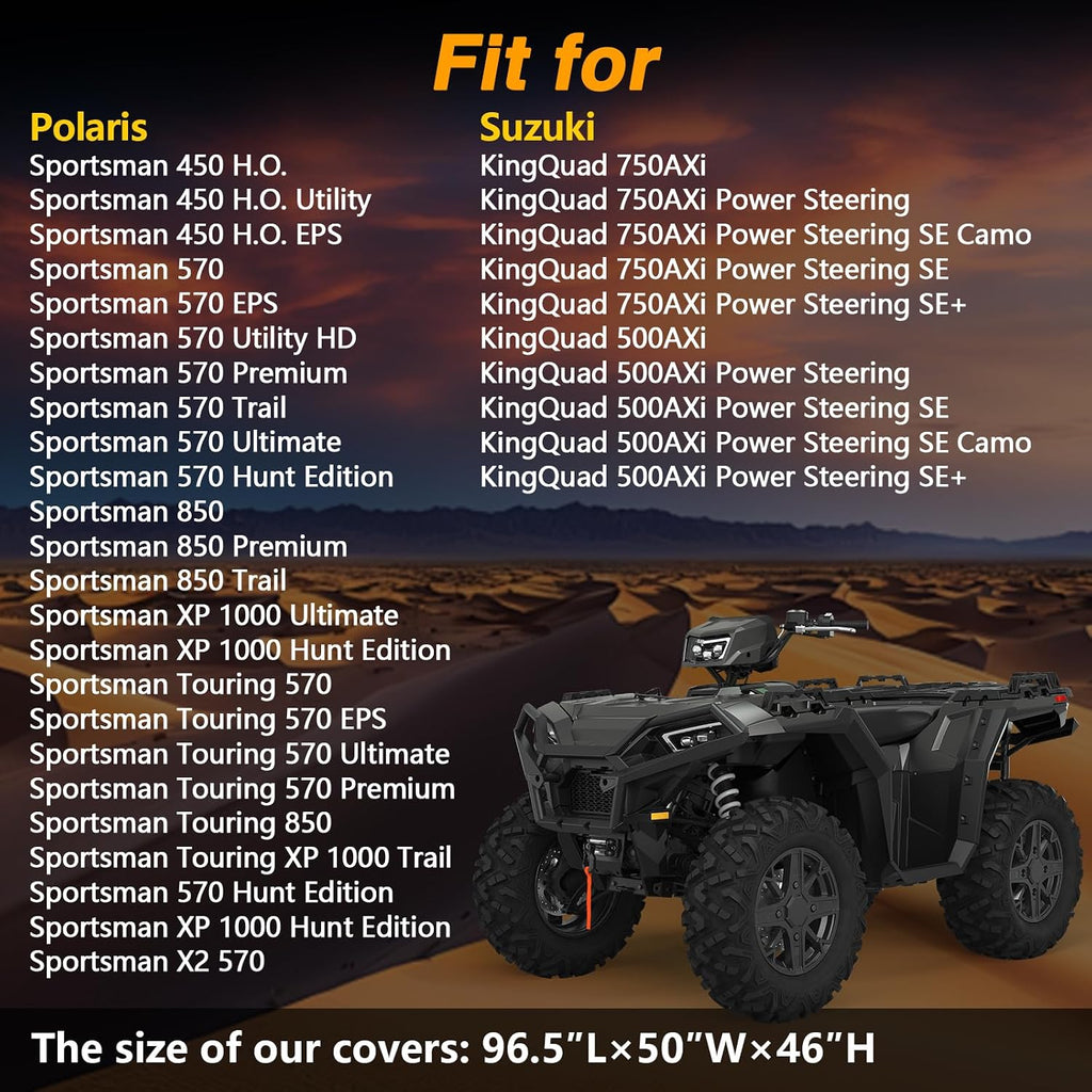 Waterproof ATV Cover 4 Wheeler Quad Cover, 96.5″L×50″W×46″H | Heavy Duty Outdoor ATV Cover for Can-Am Polaris Suzuki
