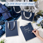 10 Pack Paper Gift Bags with Handle Tissue Paper, Navy Blue, Silver