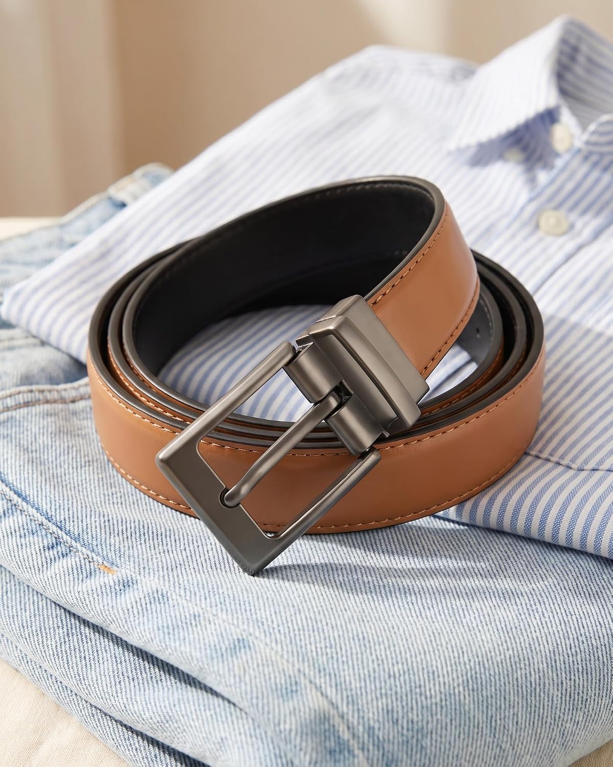 1" Boys Reversible Dress Belt 1 Piece - Leather Belt for Kids | 1 Belt, 2 Colors, Classic Style, Trim-to-fit