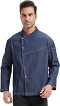 Chef Coat Men's Denim Chef Jacket for Restaurant Kitchen Cooking