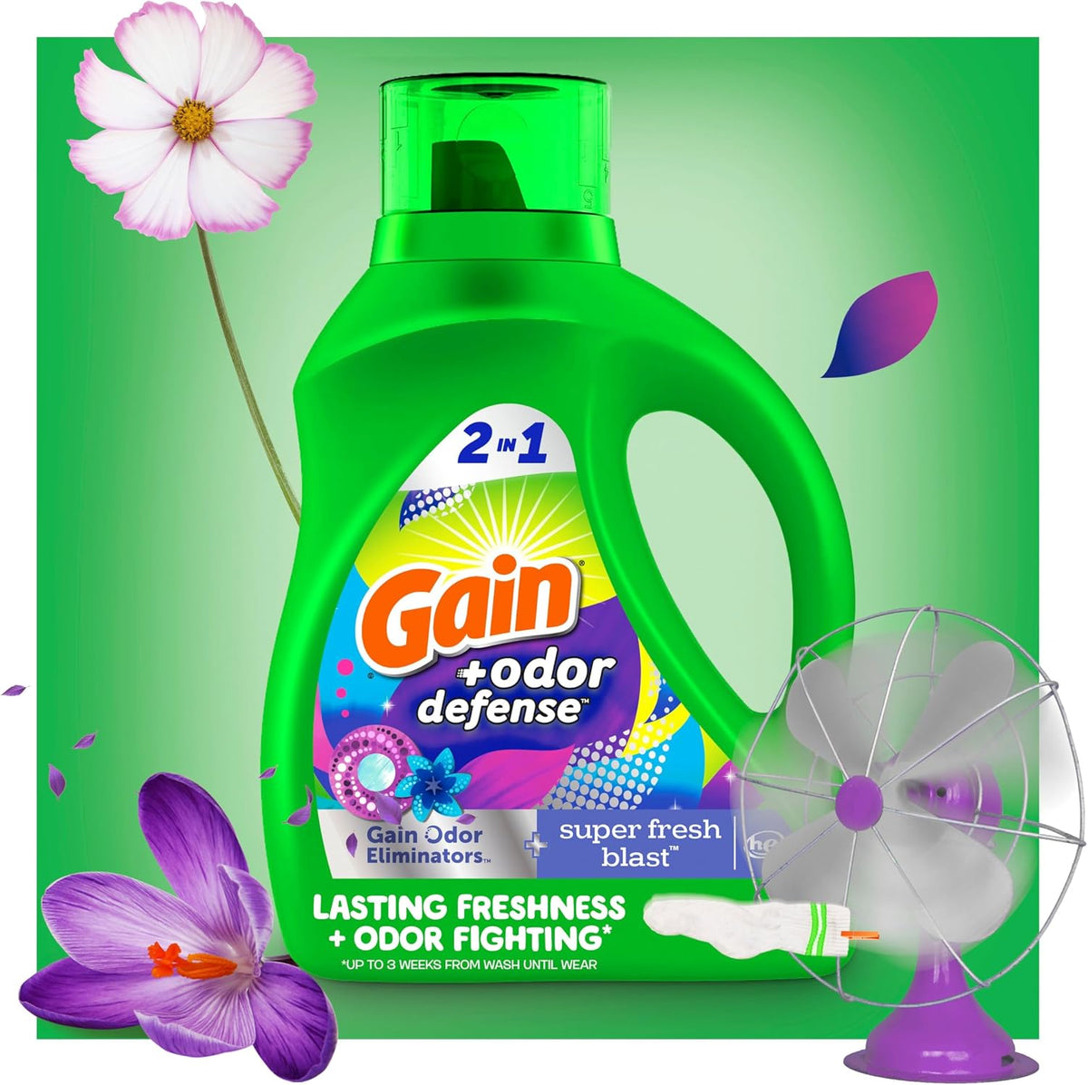 Odor Defense Liquid Laundry Detergent, Super Fresh Blast Scent, 194 fl oz, 134 loads, 2 in 1, Laundry Detergent