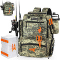 Bait Boss Fishing Tackle Backpack with Rod Holders-4 Tackle Boxes-Rain Cover,Storage for Fishing Gear