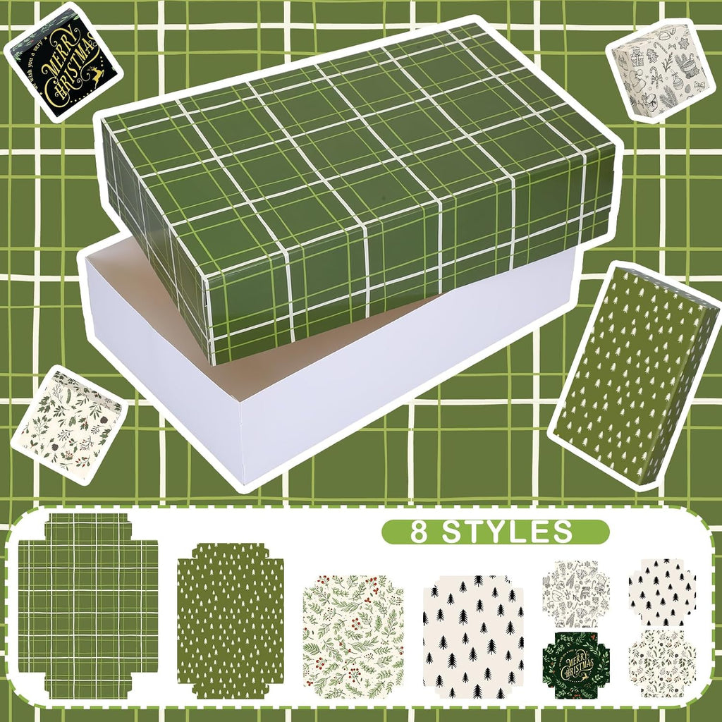 24 Pcs Christmas Gift Boxes with Lids Neutral Plaid 7 Designs