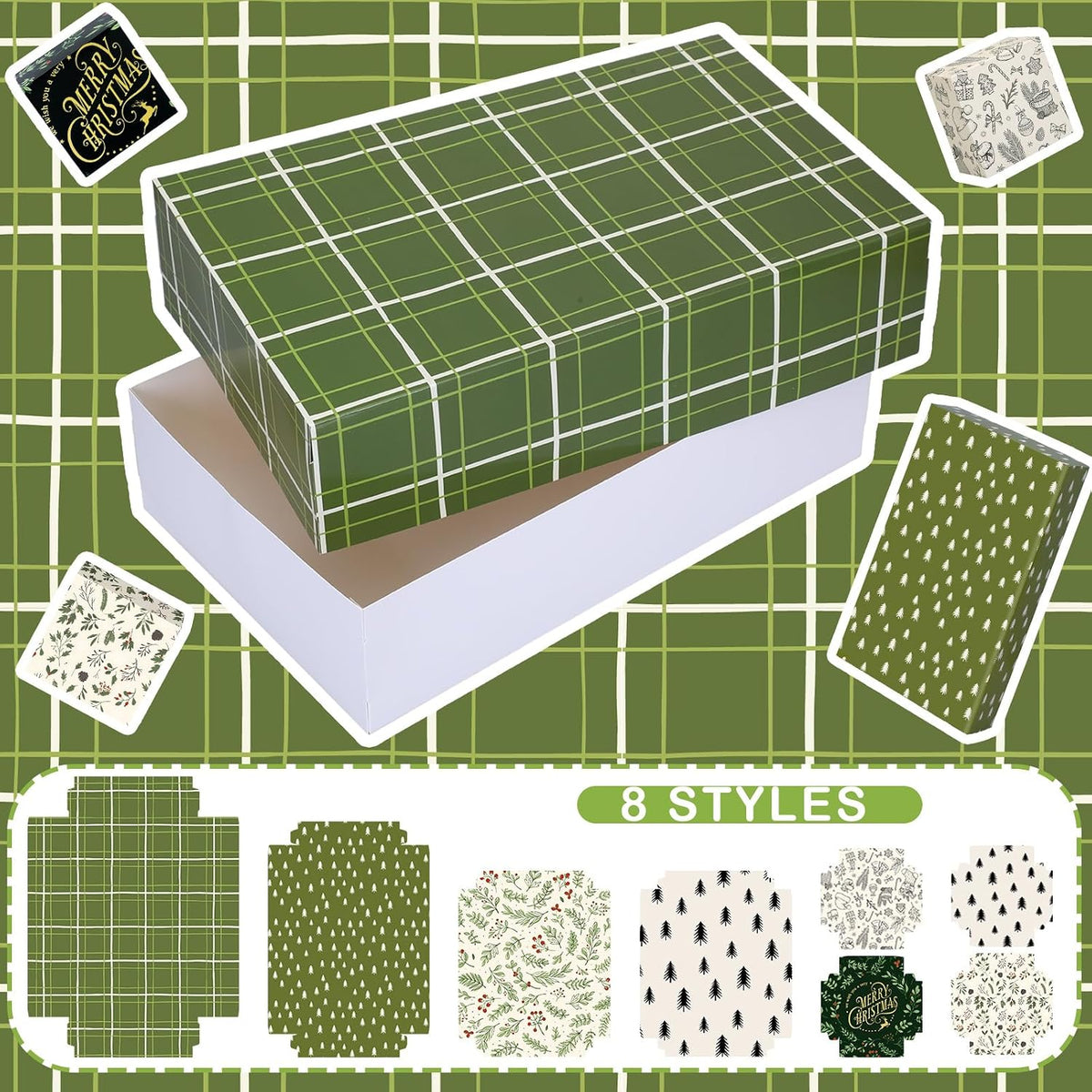 24 Pcs Christmas Gift Boxes with Lids Neutral Plaid 7 Designs