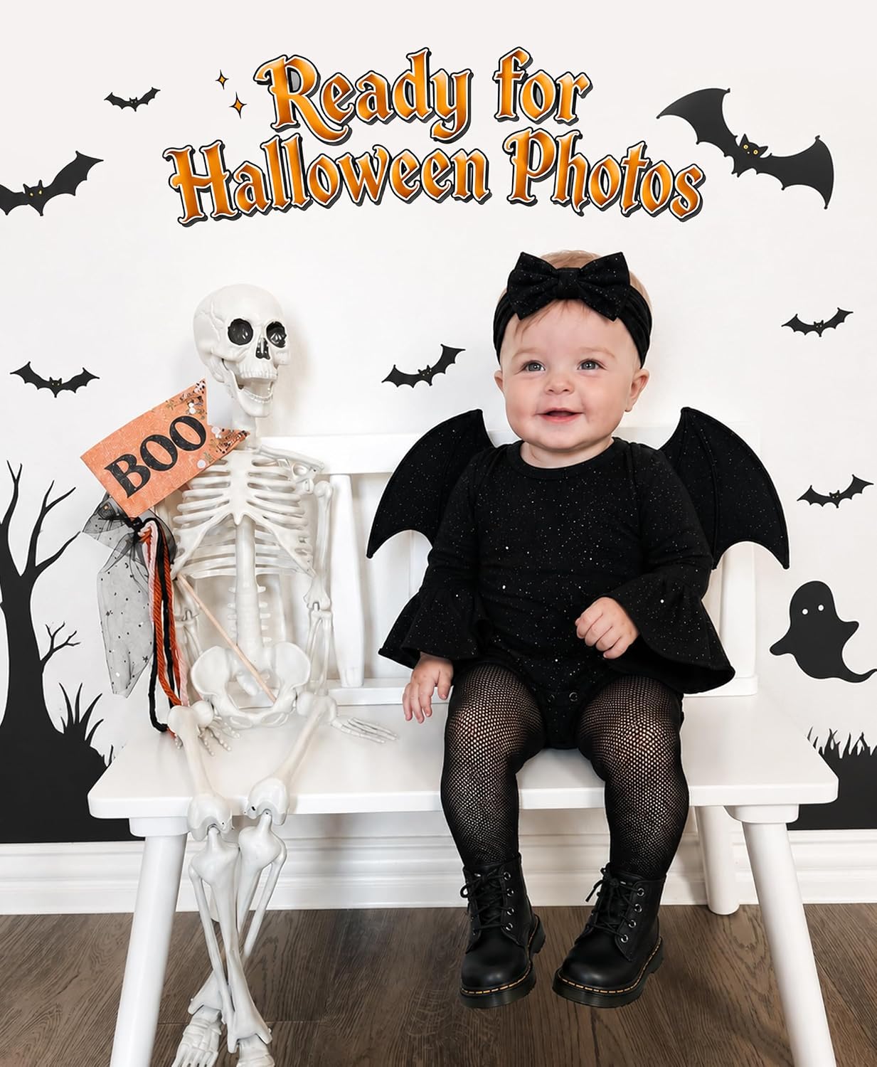 Halloween Baby Bat Costume for Toddler Girl Kids Halloween Party Outfit | Sparkling Romper with Bat wings, Bow