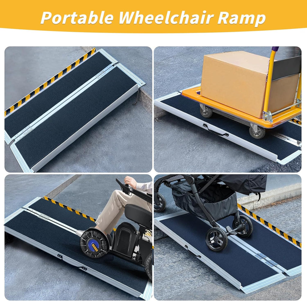 4FT Portable Wheelchair Ramp, Non-Slip Aluminum Folding Handicap Ramp for Home Steps, Stairs, Threshold and Doorways