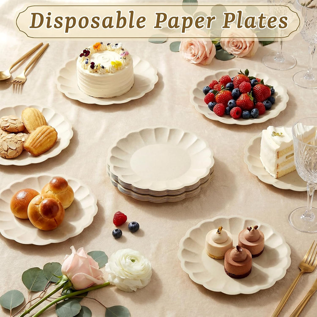 100 Pcs Paper Plates Compostable plates 7 Inch Paper Plates Natural