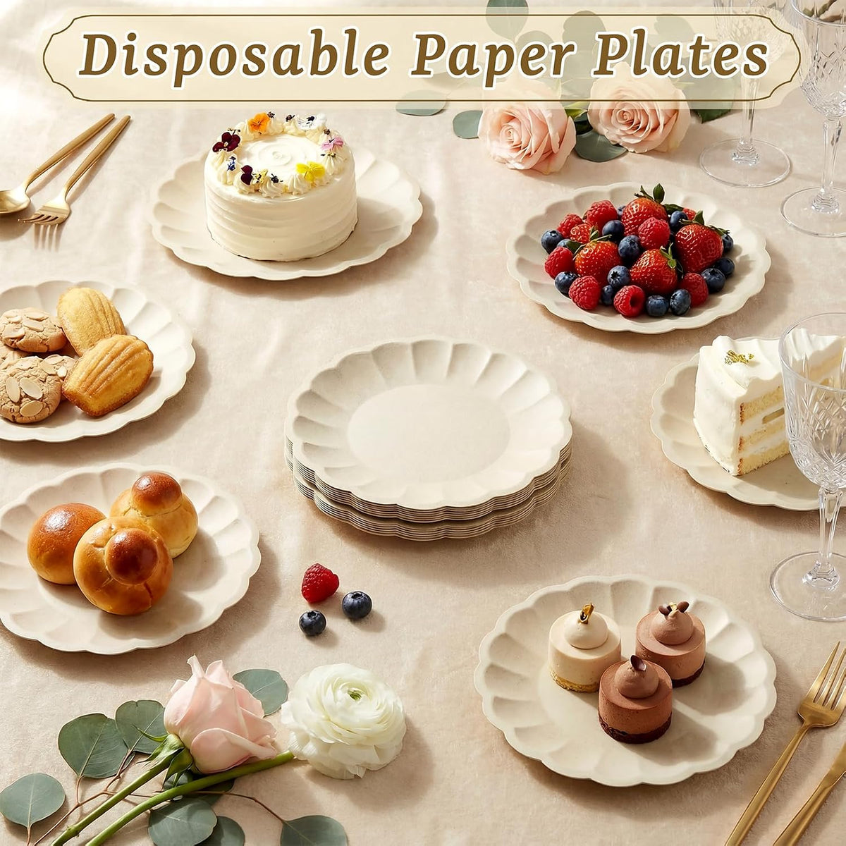 100 Pcs Paper Plates Compostable plates 7 Inch Paper Plates Natural