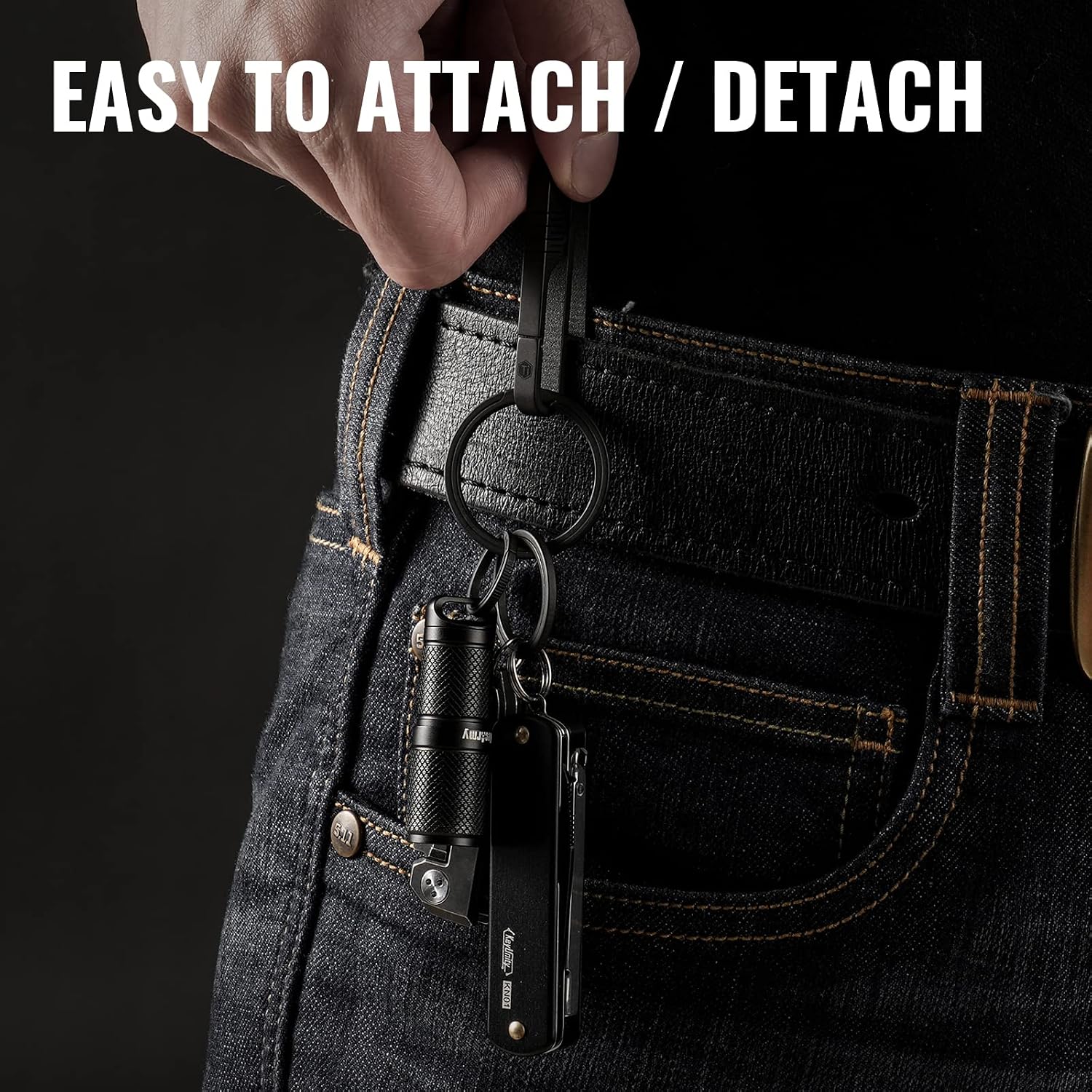 KM03 Titanium Keychain Clip Belt Loop Key Holder with Removable Key Ring for Duty Belt