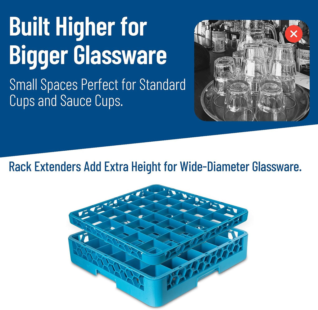 OptiClean 36-Compartment Divided Glass Rack Extender for Commercial Dishwashers – Rack Height Extender for Stemware