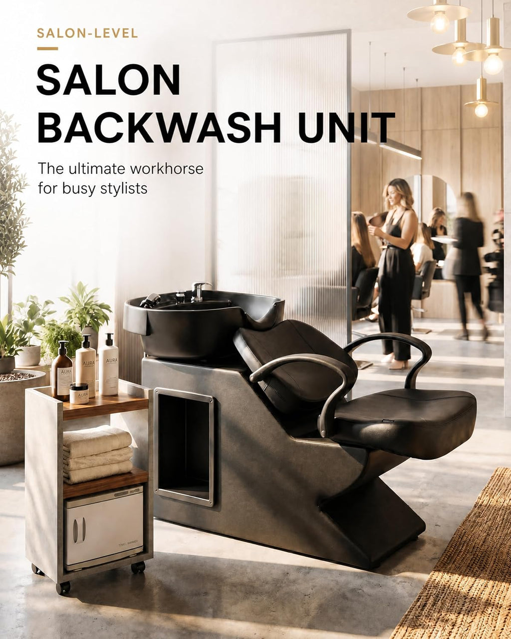 Shampoo Bowl Chair Set, Salon Shampoo Sink Chair | 7.87'' ABS Basin | Neck Rest | PU Leather | 450lbs Capacity | Side