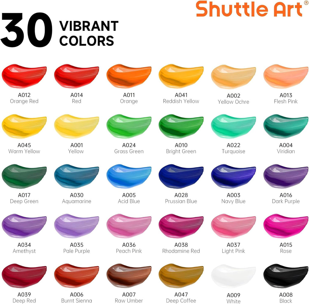 Acrylic Paint Set, 30 x12ml Tubes Artist Quality Non Toxic Rich Pigments Colors Great for Kids Adults Professional