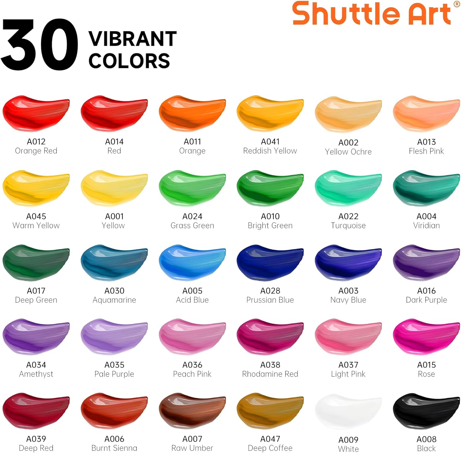 Acrylic Paint Set, 30 x12ml Tubes Artist Quality Non Toxic Rich Pigments Colors Great for Kids Adults Professional