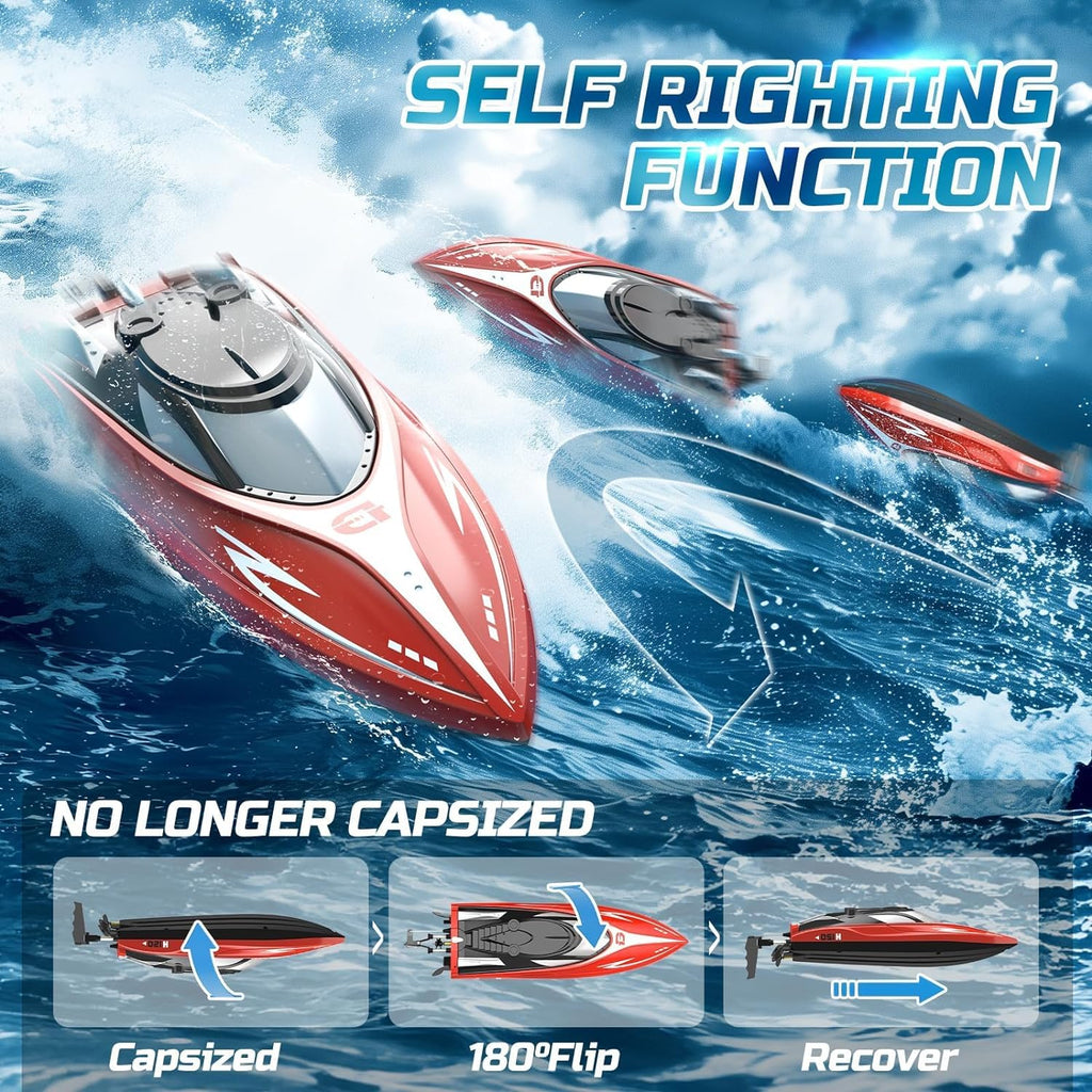 H120 Fast RC Boat for Pools and Lakes, 2.4 GHz 20+ MPH Racing Boats for Kids & Adults with Rechargeable Battery,Low