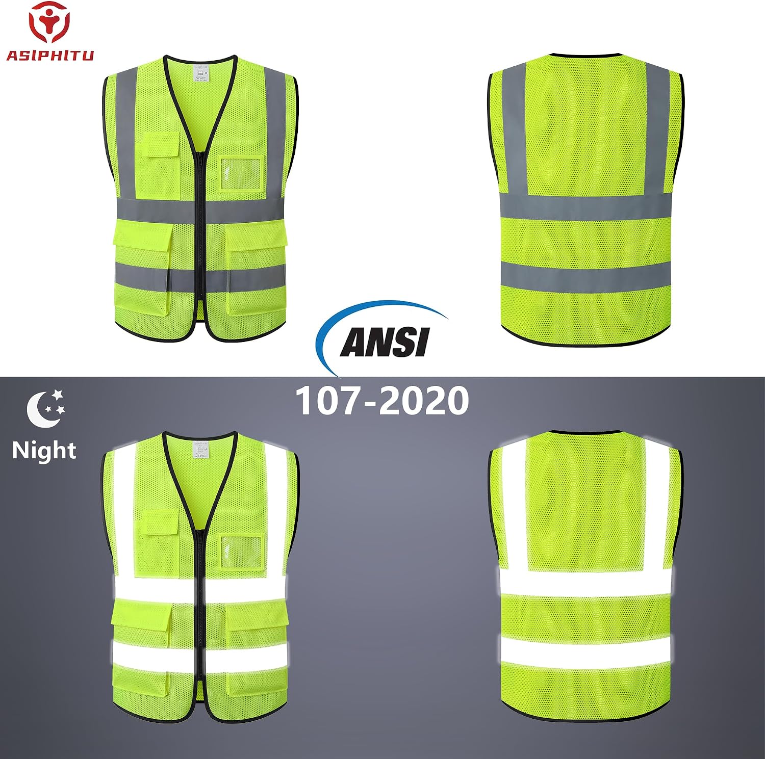 Reflective Safety Vest for Men Women Construction Vest ANSI Standard AP1 | ANSI Standard, 5 utility Pockets 4