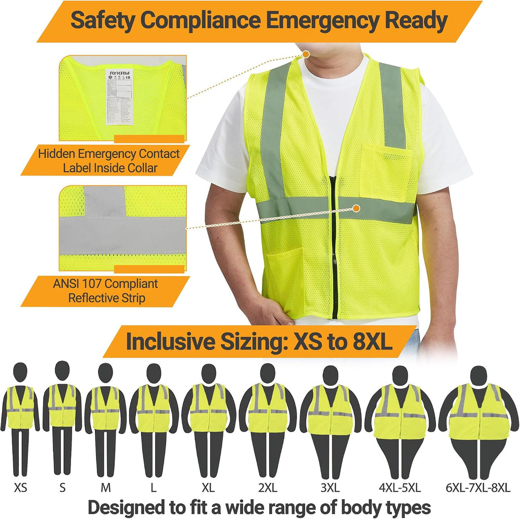 2 Pocket Mesh High Visibility Reflective Safety Vest for men & Women ANSI/ISEA 107 Standards