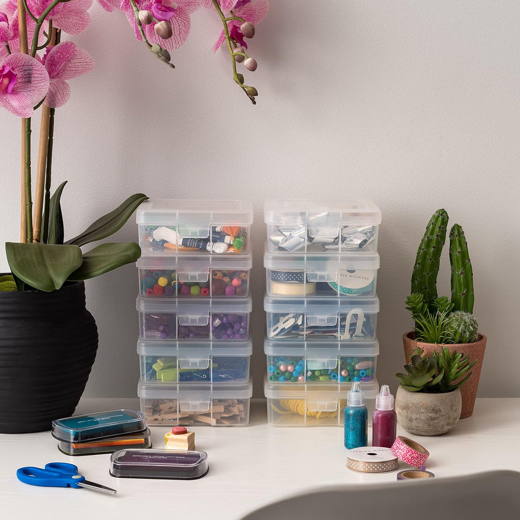 Clear Storage Cases, 10-Pack, |Made in USA|, Plastic Bead Organizing Containers with Snap Lid for Arts, Crafts