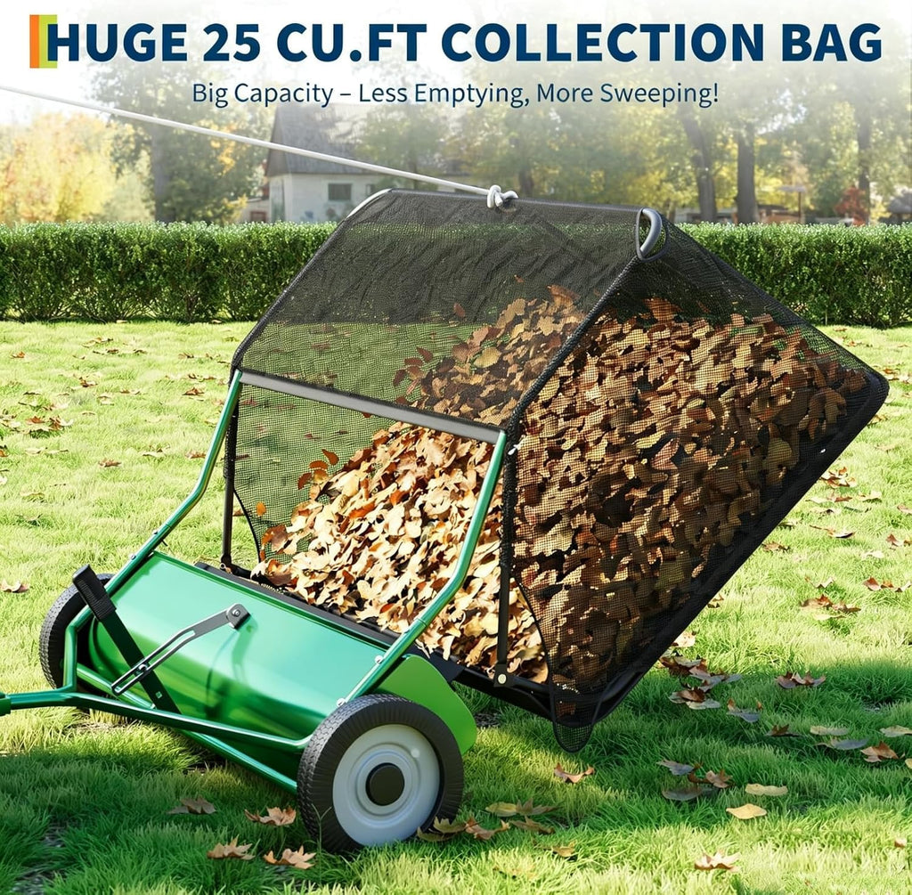48" Tow Behind Lawn Sweeper, Pull Behind Leaf & Grass Collector for Tractor