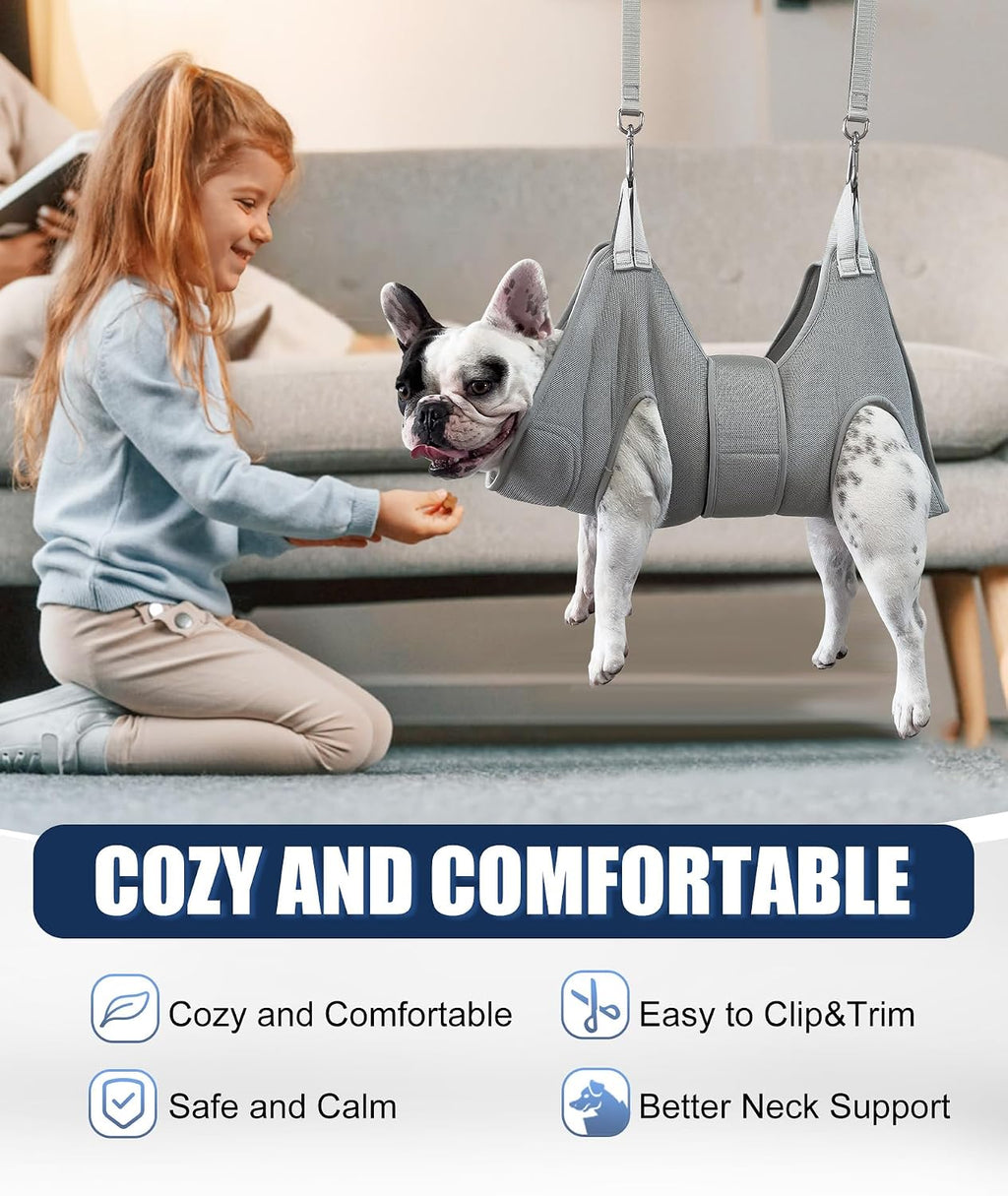 Dog Grooming Hammock Harness, M Size Grooming Sling Restraint for Nail Trim, Silver Gray Holder Hanger for Grooming