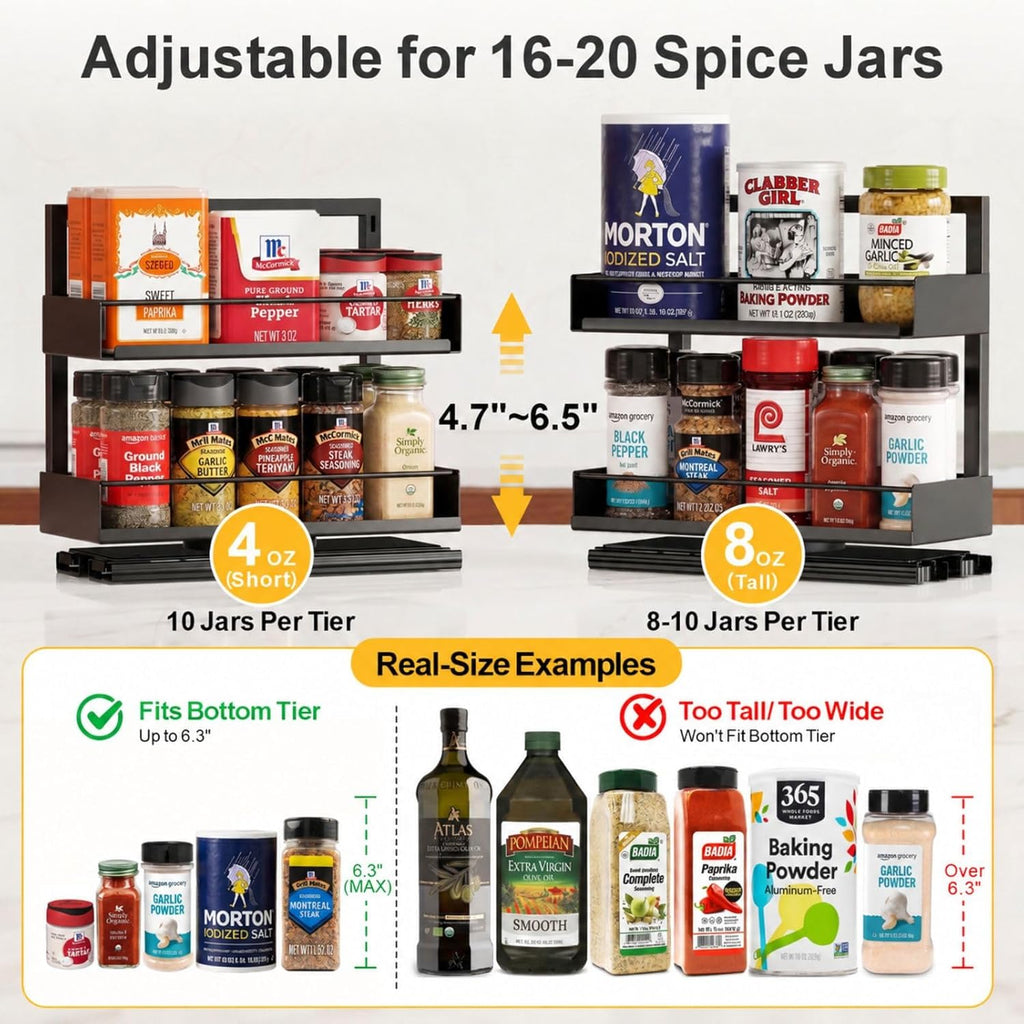 Pull Out Spice Rack - 2 Pack Rotate Peel and Stick No-Drill Vertical Spice Rack Organizer for Cabinet Easy Access