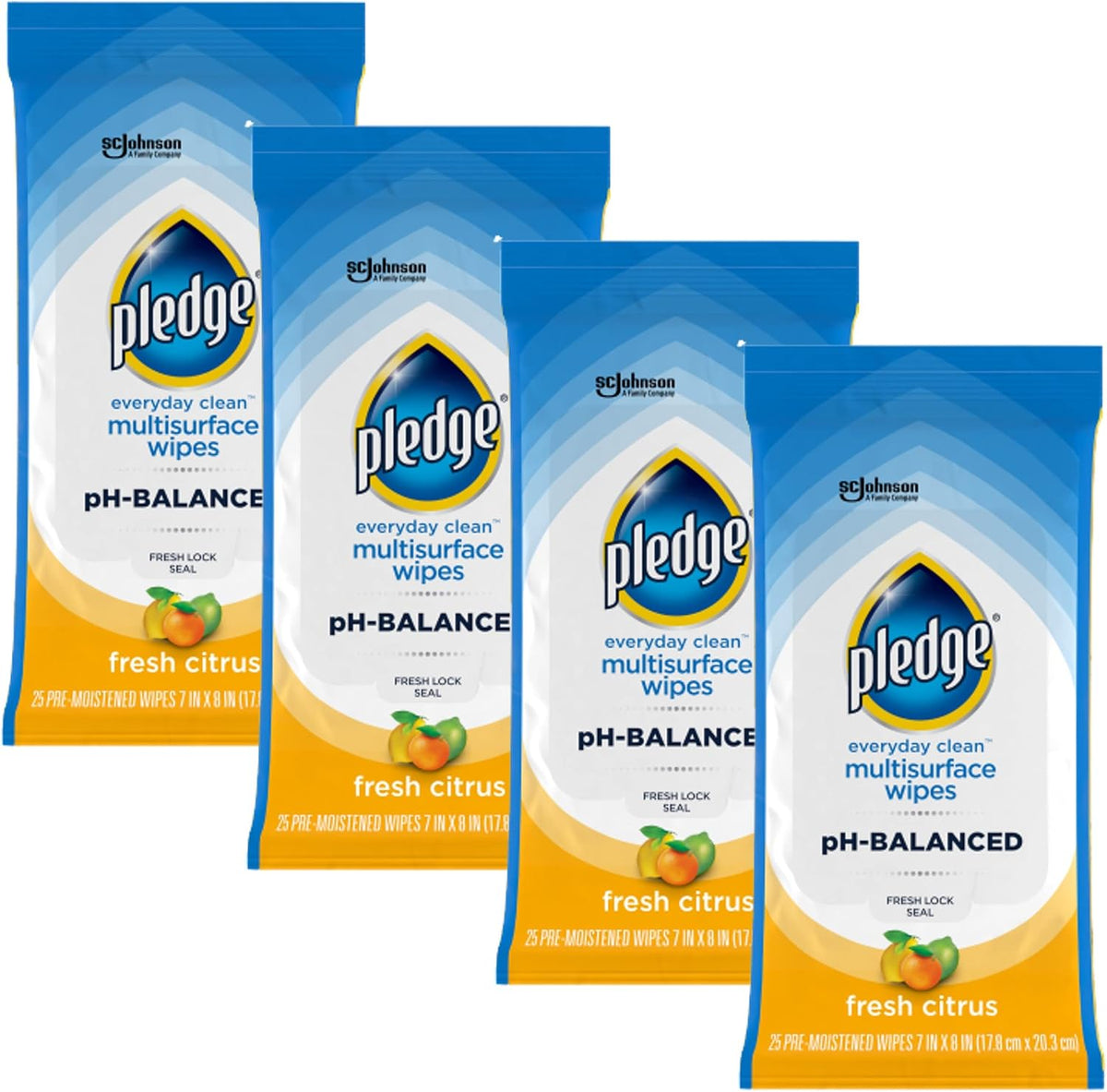 pH Balanced Multi Surface Cleaning Wipes, Fresh Citrus, 25 Ct, 4 pk