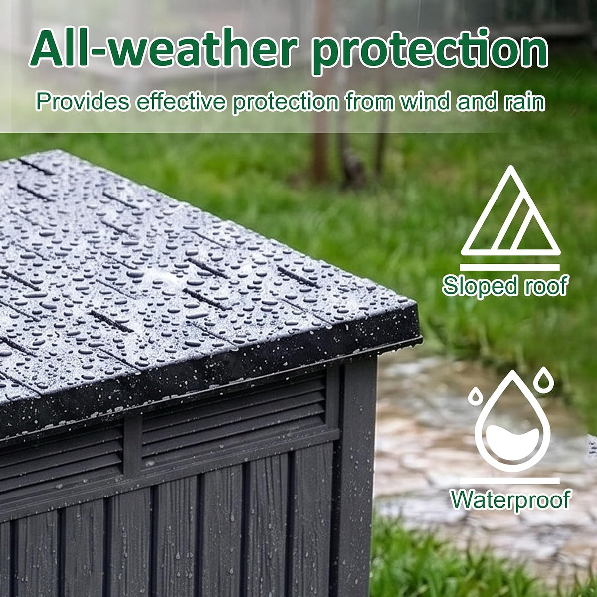43'' Large Outdoor Duck House with Hydraulic Air Rod, Resin Duck Coop with Elevated Floor and Air Vents, Backyard