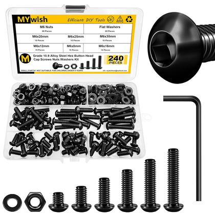 240 Pieces M6 Screw Nuts and Bolts Assortment Kit, 10.9 Grade Alloy Steel, Nuts and Bolts Button Head Socket Cap