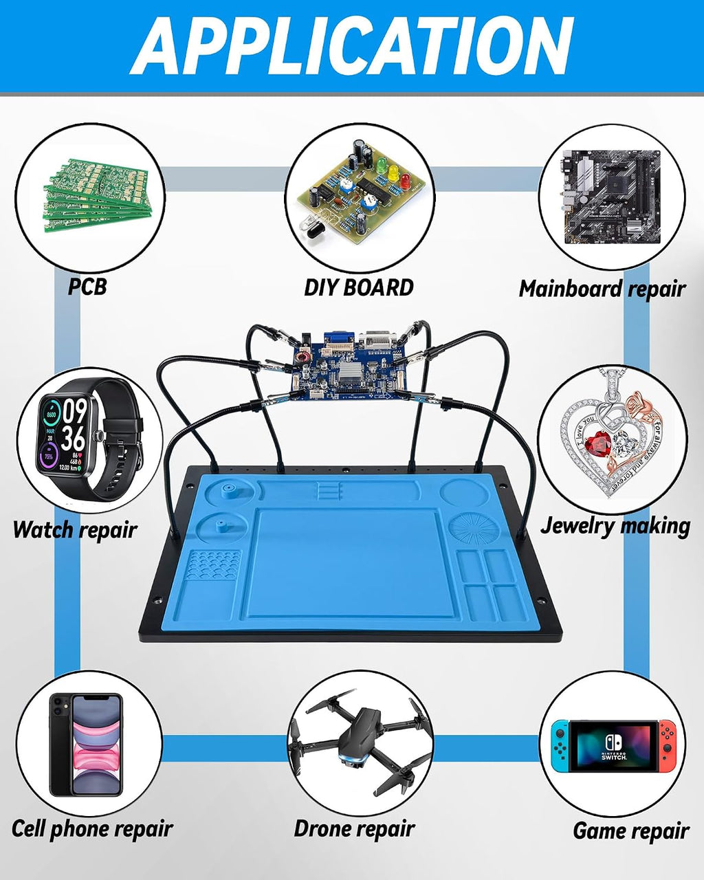 Kaisi Helping Hands Soldering Station with Soldering Mat,6 Flexible Arms