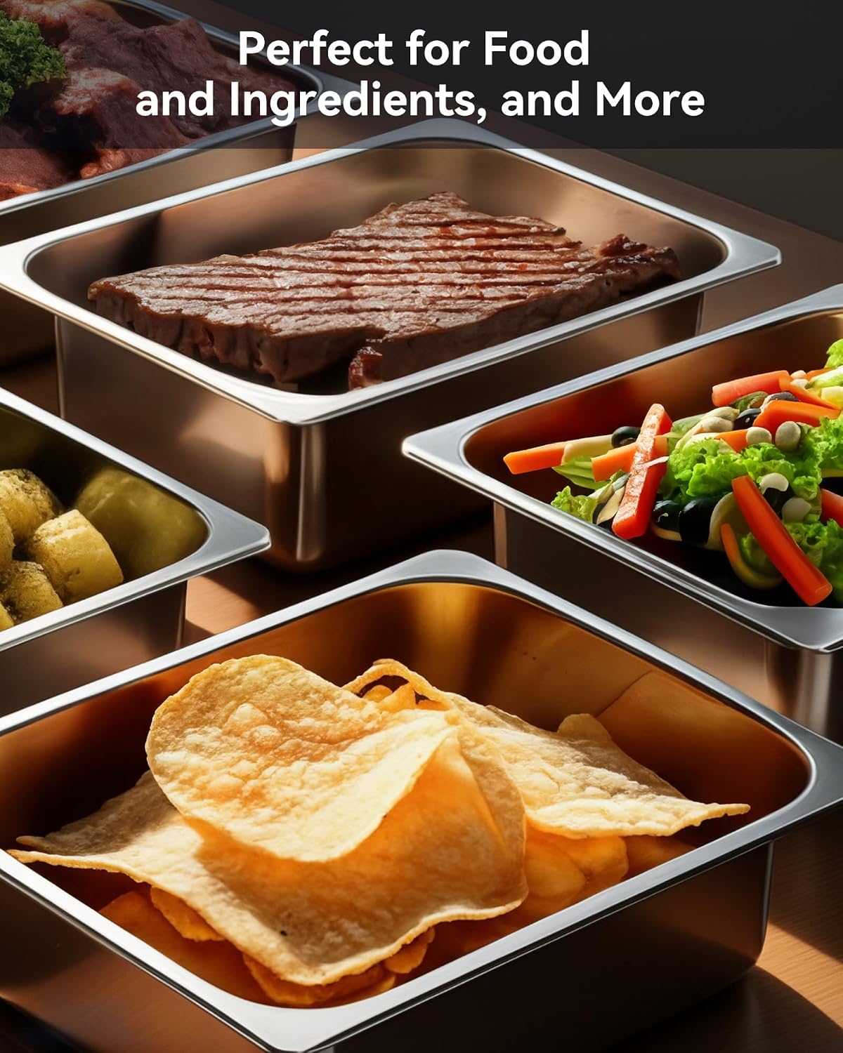 Hotel Pans with Lids, 4 Pack Full Size Thickened, 4" Deep