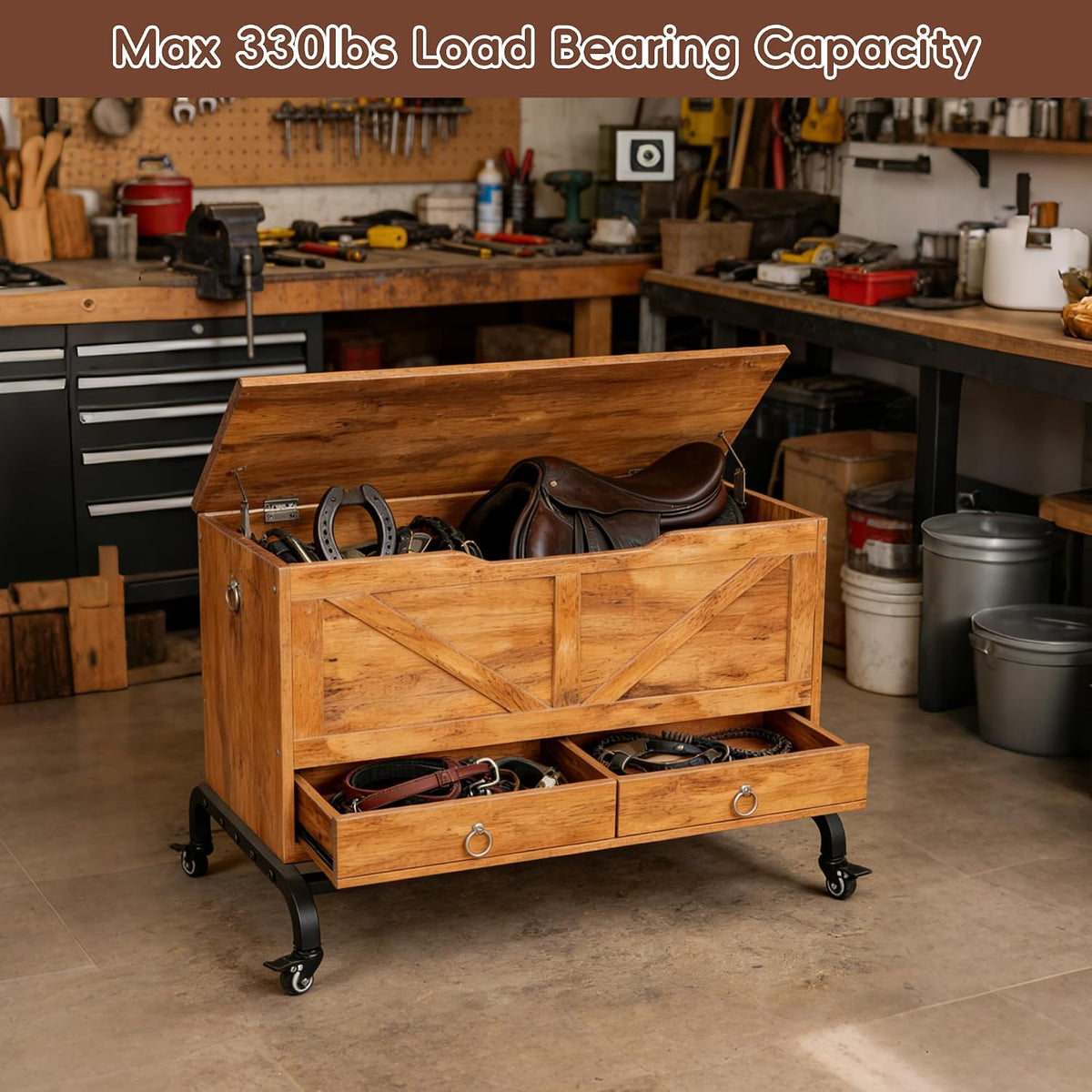 Tack Trunk Stand for Horse, 1" Metal Tubing, Max 330lbs Load Capacity