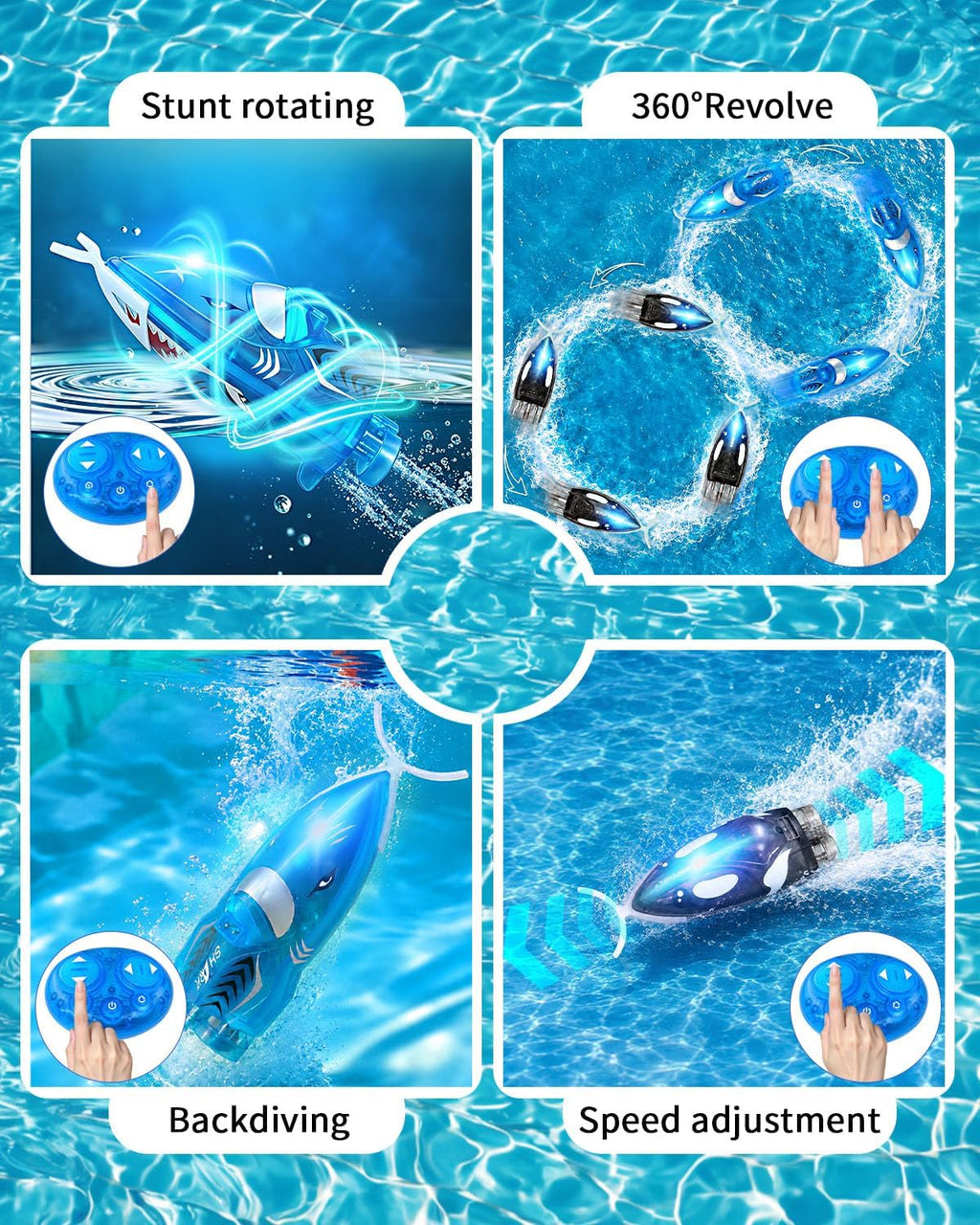 3.2" Mini RC Boat 2-Pack, Shark & Whale Toy with Inflatable Pool | 2.4GHz Remote Control Boat with Dual Motors, 360°