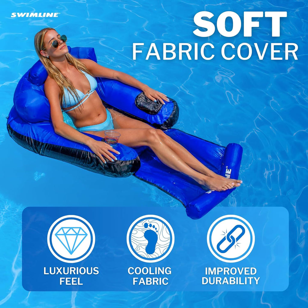 ORIGINAL Fabric Covered Pool Float Mattress Ultimate Lounger Raft For Adults & Kids | Back, Leg, & Arm Rests, Cup