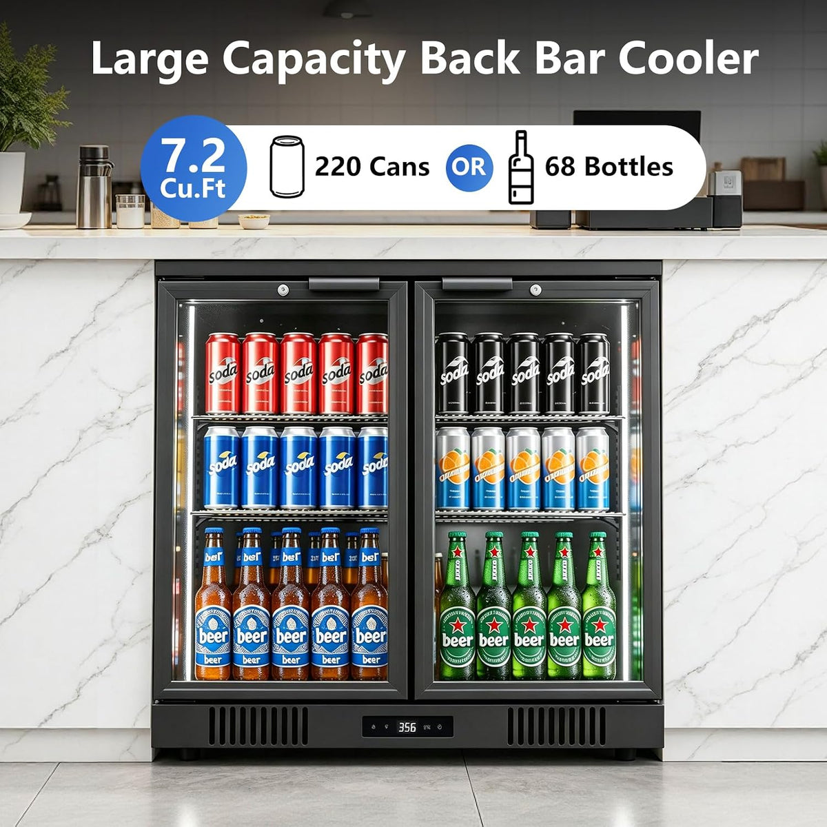 36 Inch Back Bar Cooler 2 Door 216 Can Black
