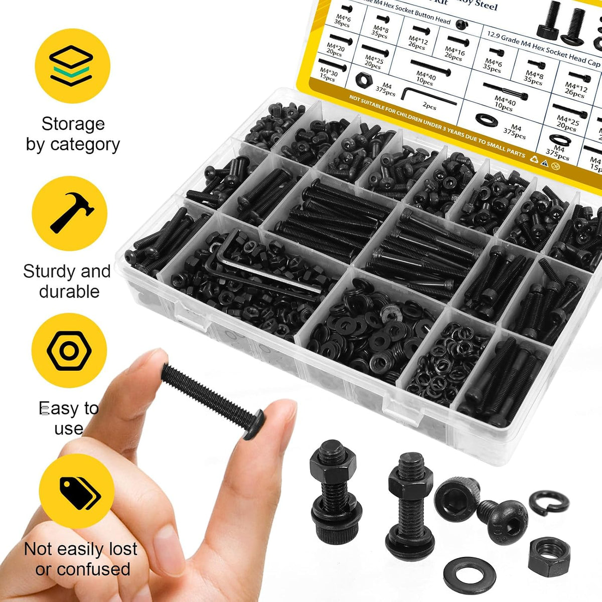 1500PCS M4 Hex Socket Cap Head & Button Head Screws and Nuts Kit