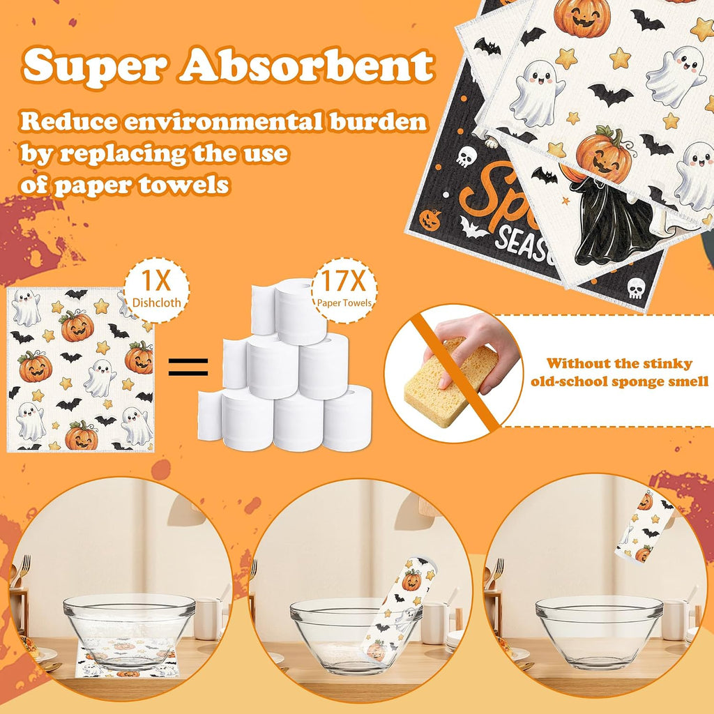 Halloween Swedish Dishcloths for Kitchen 6 Pack