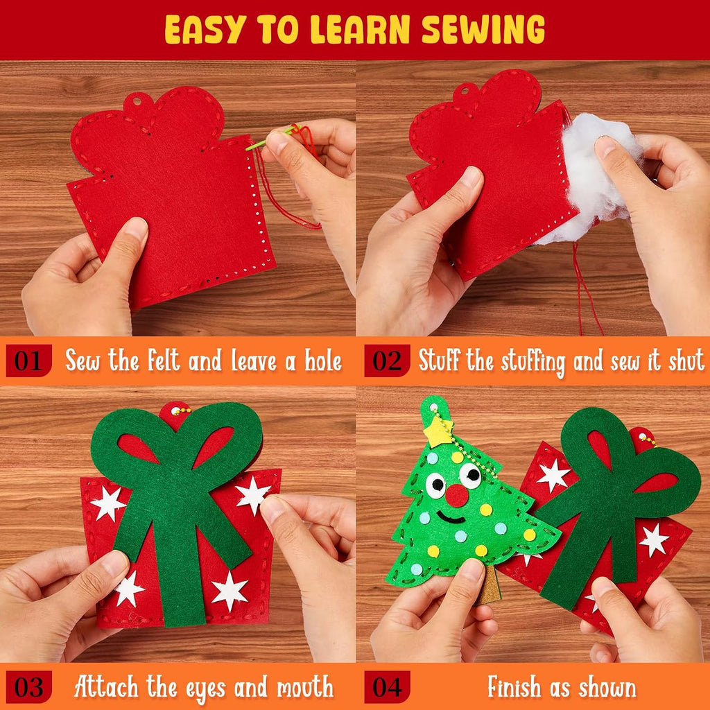 Christmas Sewing Kit for Kids Beginners, 12-in-1 Sew Your Own Felt Christmas Ornaments Craft Kit for Kids Girls &